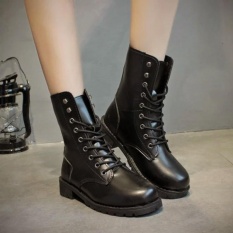 Sunshop Fashion Wanita PU Kulit Mid-Calf Luar Ruangan LACE UP Shoes Punk Martin Sepatu Motor-Intl