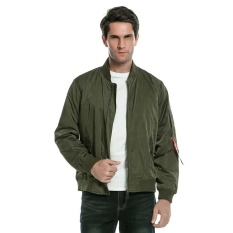 Sunweb Fashion Panjang Lengan Zip Up Bomber Jaket dengan Pockets Patch (Hijau)-Intl