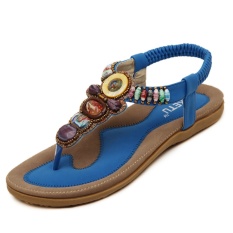 Super Besar Ukuran Wanita Musim Panas Sandal Sepatu Wanita Datar Sepatu Baru Berlian Buatan Santai Wanita Sandal Berlian Bohemian Tali Manik Klip datar Sepatu Sandal Shoess-Biru-Internasional