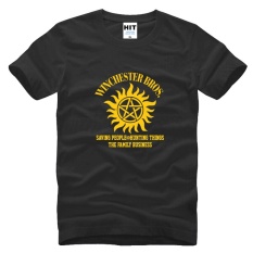 SUPER NATURAL WINCHESTER BROTHER SIX STAR GRAPHIC TEE Dicetak Mens MEN T Shirt T-shirt 2015 Cotton Tshirt Camisetas Masculina (hitam) -Intl