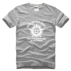 SUPER NATURAL WINCHESTER BROTHER SIX STAR GRAPHIC TEE Dicetak Mens MEN T Shirt T-shirt 2015 Cotton Tshirt Camisetas Masculina (grey) -Intl