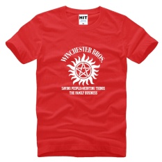 SUPER NATURAL WINCHESTER BROTHER SIX STAR GRAPHIC TEE Dicetak Mens MEN T Shirt T-shirt 2015 Cotton Tshirt Camisetas Masculina (merah) -Intl