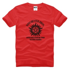 SUPER NATURAL WINCHESTER BROTHER SIX STAR GRAPHIC TEE Dicetak Mens MEN T Shirt T-shirt 2015 Cotton Tshirt Camisetas Masculina (merah) -Intl