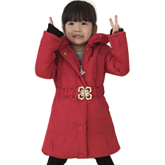 SuperCart Arshiner Anak Gadis Lengan Panjang Hooded Down Mantel Hoodie Yang Solid Jaket Musim Dingin Pakaian dengan Belt (Anggur Merah) -Intl