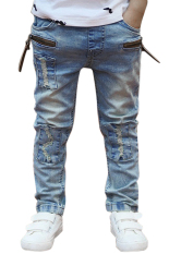 SuperCart Anak-anak Remaja Lelaki Elastis Pinggang Celana Jeans Denim (Biru)