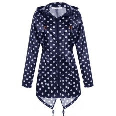 SuperCart Meaneor Fashion Women Girls Dot Raincoat Fishtail Hooded Print Jacket Rain Coat ( Navy Blue ) - intl