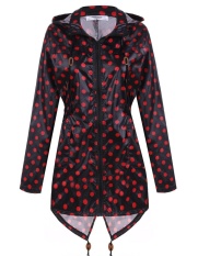 SuperCart Meaneor Fashion Wanita Anak Perempuan Dot Raincoat Fishtail Hooded Jaket Cetak RAIN COAT (Rose)-Intl