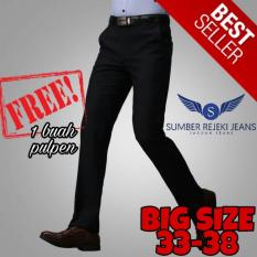 Superior - Celana Formal Bahan Teflon Tebal Anti Air - Celana Panjang Pria Slim Fit / Slimfit / Slim / Ramping - Big Size Ukuran Besar - Warna Hitam Polos Pekat - Celana Kain Termurah