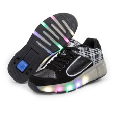 Makan Malam Populer Lampu LED Heelys Anak Sepatu Roda Roller Skate Sepatu Anak Laki-laki Sepatu Anak Perempuan (hitam)