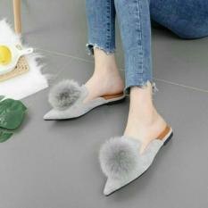 Supplier Sepatu- sepatu wanita flatshoes pompom abu