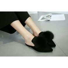 SupplierSepatu-sepatu wanita flatshoes pompom hitam