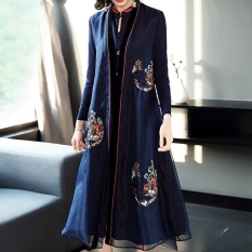 Sutra Murni Musim Semi Di Bagian Panjang Lengan Panjang Kardigan Bordir Baju Pelindung Matahari (Biru)
