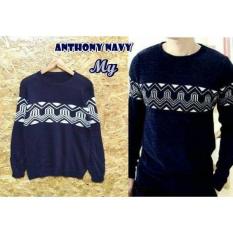 Sweater Anthony Navy / Baju Casual Pria Cowok Harian / Jaket Sweter Pria Distro Murah / Baju Pria Harian Kerja Kantor - Kuliah Kampus Cowok