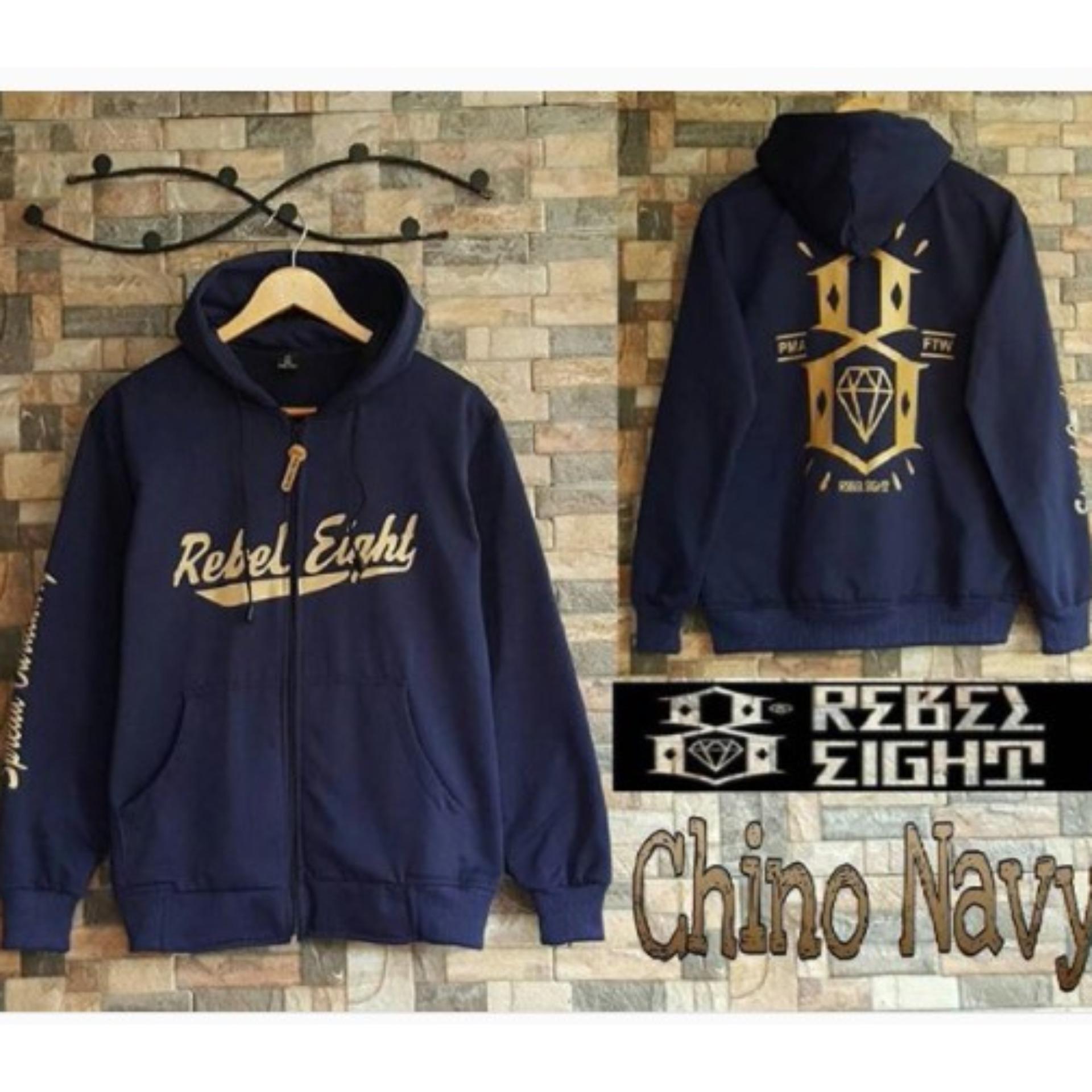 Sweater Hoodie Pria - REBEL EIGHT - Navy dan Hitam - Model Terbaru - Termurah & Terlaris