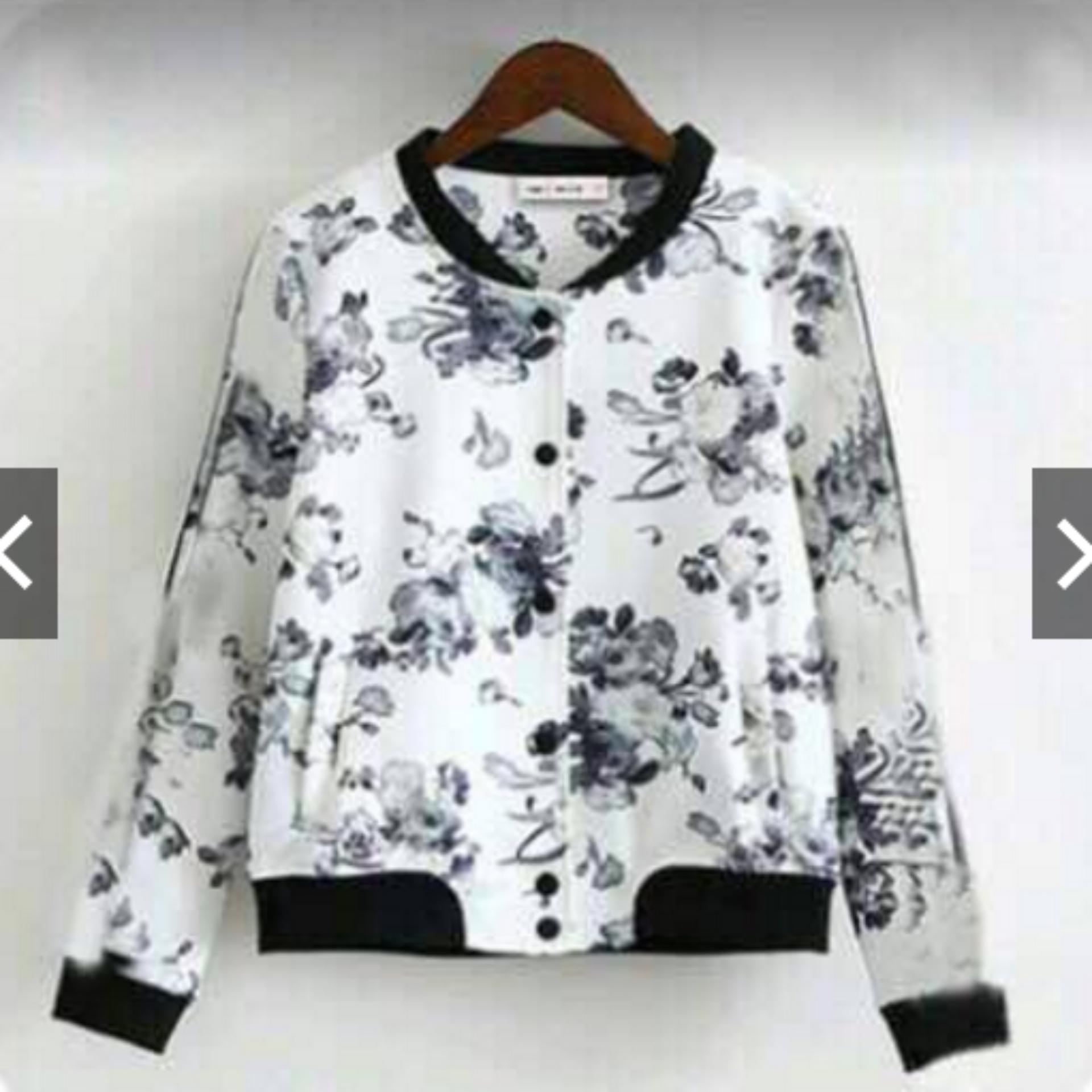 sweater / jacket bomber flower victorina putih