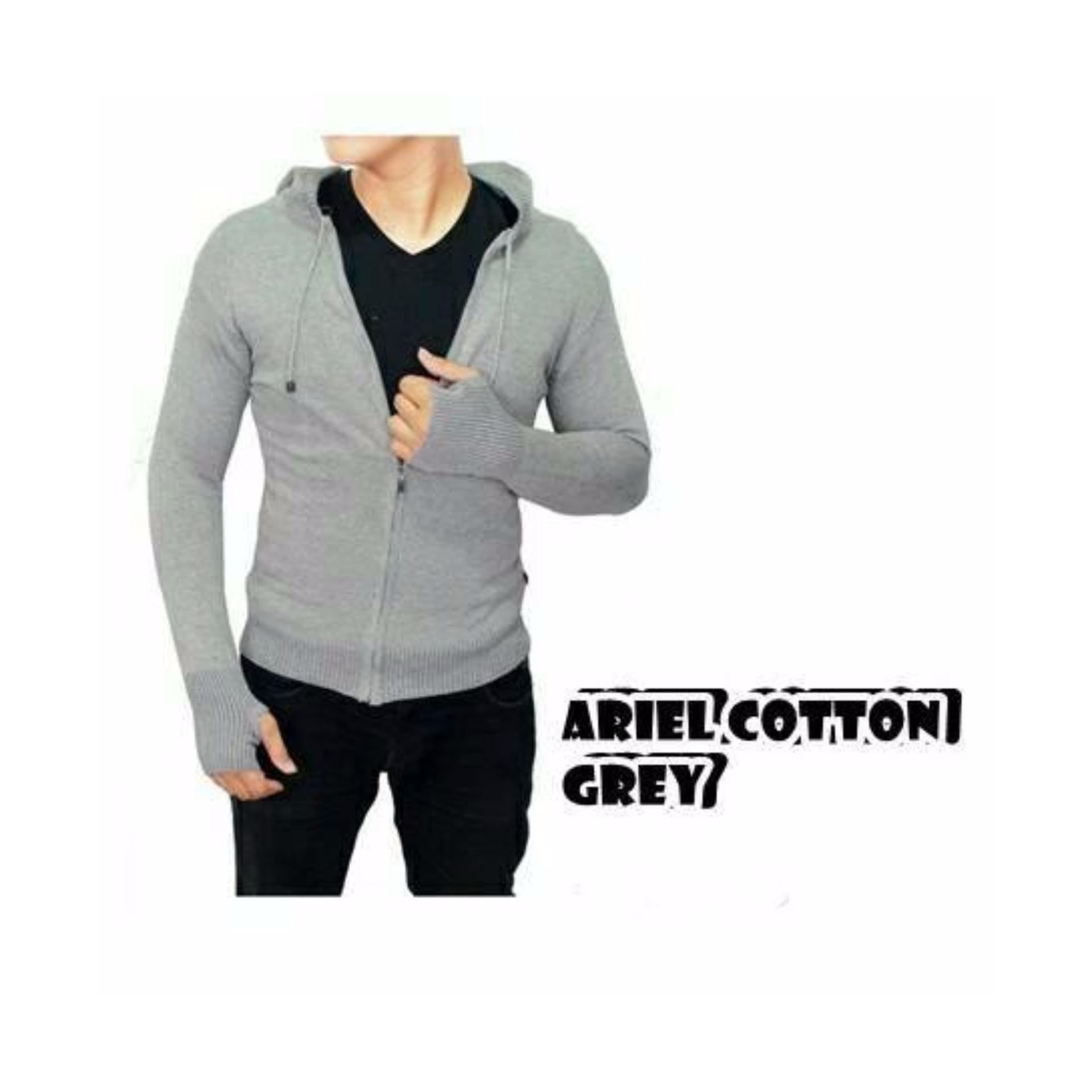 sweater rajut pria -ARIEL COTTON GREY-rajut tribal 