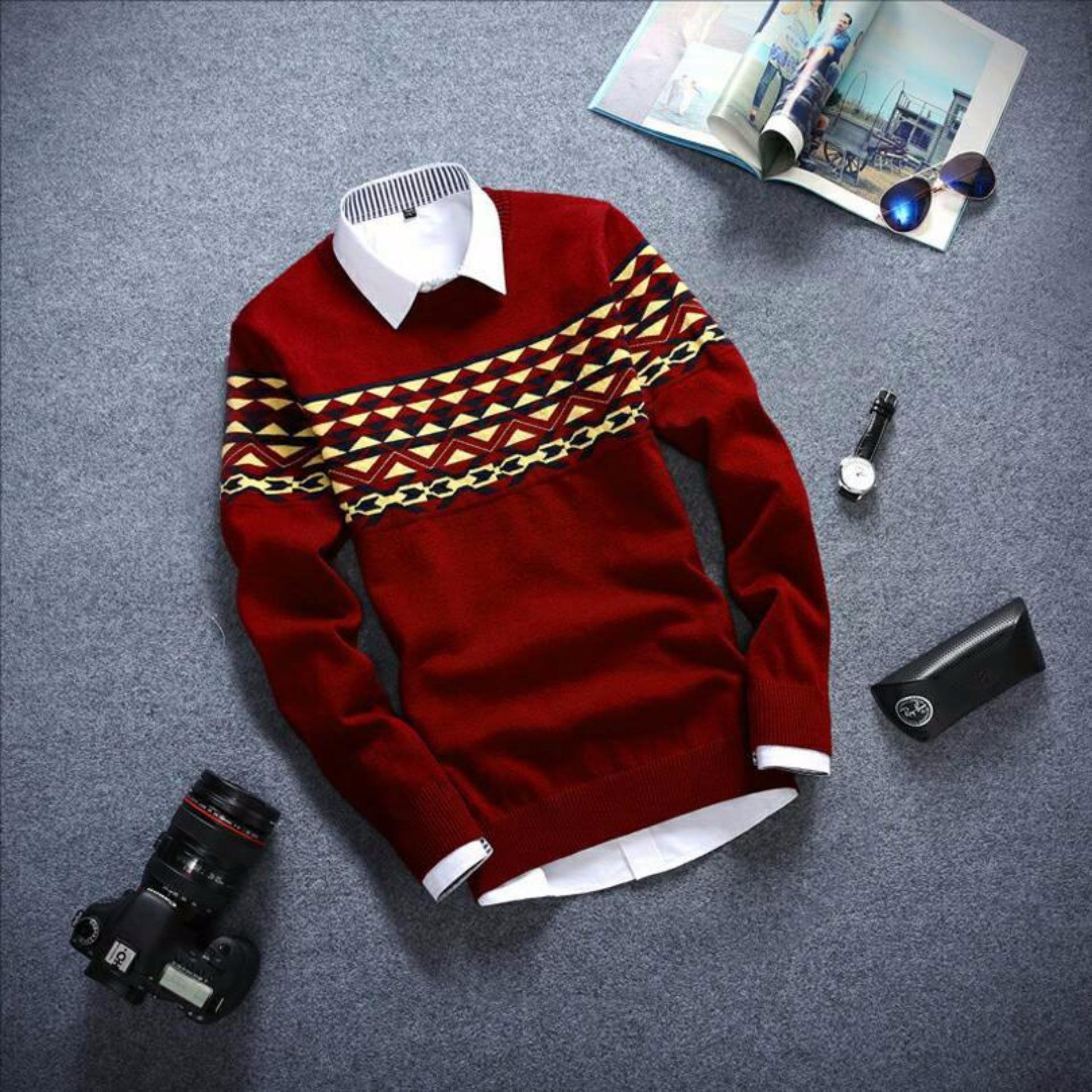 sweater rajut pria -willy tribal maroon-rajut tribal 