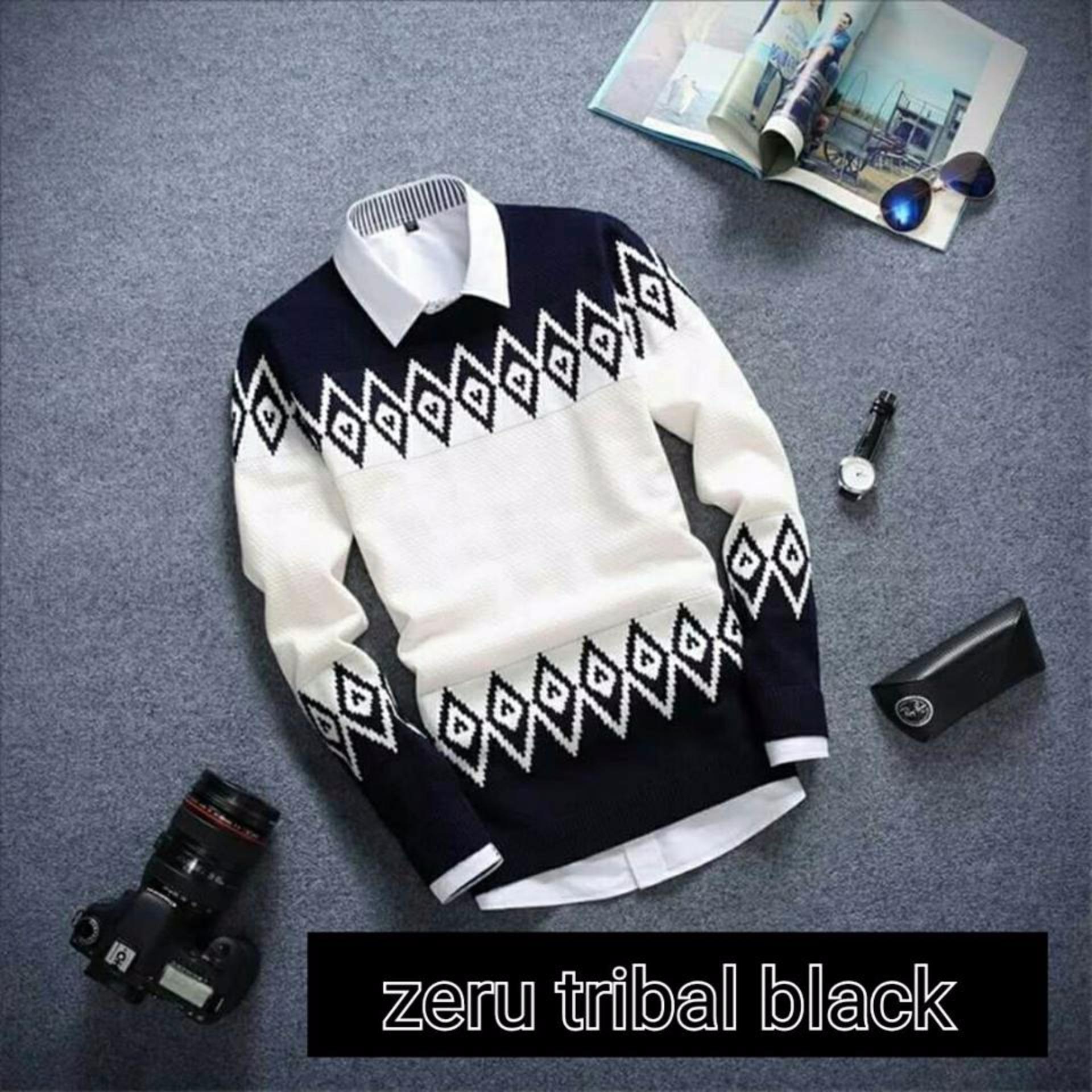 sweater rajut pria -Zeru black tribal-rajut tribal 