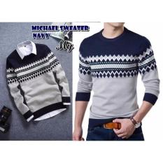 Sweater Rajut Pria/Baju Rajut Korea Pria MICHAEL SWEATER NAVY