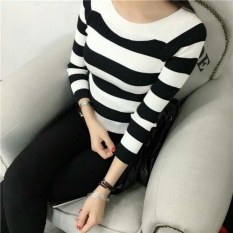 Baju Wanita Shop Sweater Rajut Wanita Garis / Sweater Hangat Lengan Panjang / Sweater Kasual Jalan Santai Korea Baju Tebal / Sweater Panjang / Kaos Sweater / Sweater Panjang (raza pot) NR - Hitam D3C