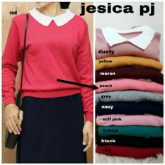 Sweater Kerah Wanita Rajut Lengan Panjang Bahan Adem / Kaos Tshirt Wanita Polos / Vneck / Formal Jalan Santai Kasual (ssicaje kw) NR - Peach D3C