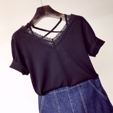 Sweet summer dress lace collar T-shirt V female thin silk knitted shirt coat care machine