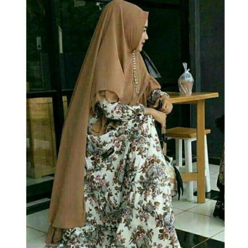 syar'i monalisa busana muslim wanita - Coklat white motif 