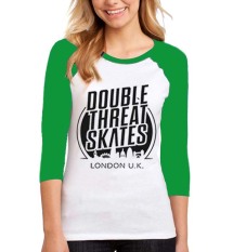 Sz Graphics Double Skates T Shirt Wanita Kaos Raglan Wanita T Shirt Fashion Wanita-Hijau Putih