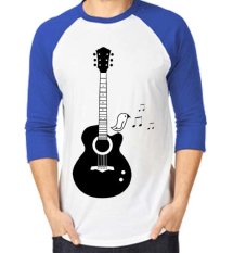 Sz Graphics Guitar Melody T Shirt Raglan 3/4 Kaos Raglan 3/4 T Shirt Pria Kaos Pria T Shirt Fashion-Biru Putih