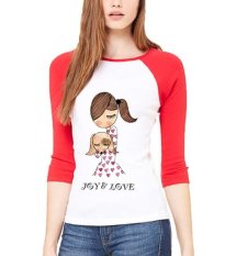 Sz Graphics Joy Love T Shirt Raglan 3/4 Kaos Raglan 3/4 T Shirt Wanita Kaos Wanita T Shirt Fashion-Merah Putih