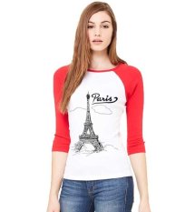 Sz Graphics Paris T Shirt Raglan 3/4 Kaos Raglan 3/4 T Shirt Wanita Kaos Wanita T Shirt Fashion-Merah Putih
