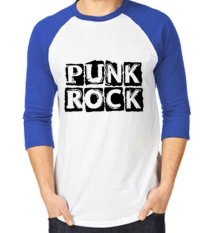 Sz Graphics Punk Rock T-Shirt Raglan 3/4 Kaos Raglan 3/4 T Shirt Pria Kaos Pria T Shirt Fashion-Biru Putih