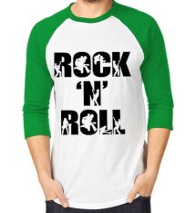 Sz Graphics Rock & Roll T Shirt Raglan 3/4 Pria Kaos Raglan 3/4 Pria T Shirt Pria Kaos Pria-Hijau Putih