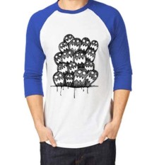 Sz Graphics T Shirt Raglan 3/4 Kaos Raglan T Shirt Fashion face art-biru putih