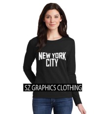 Sz Graphics/New York City2/Long Sleeve Wanita/Kaos Lengan Panjang Wanita/T Shirt Wanita/Kaos Wanita/T Shirt Fashion Wanita/T Shirt Kaos Distro -Black
