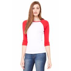 T-Shirt kaos polos Valendia collection's Putih 3/4 Lengan Merah Pria dan wanita