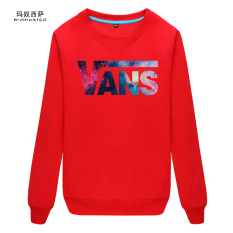 Tambah Beludru Baru Tebal Pria Leher Bulat Sweter Tanpa Kancing Kaos Sweater (Vans-Merah (Konvensional))