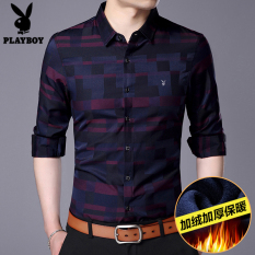 Playboy Kemeja Tambah Beludru Musim Semi Kemeja Pria Hangat Doesn 'T Need untuk Disetrika (Merah Tambah Beludru Lebih Tebal)