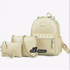 Tas 3 in 1 Anyam, Tas Ransel Wanita, Tas Wanita Murah ( CREM )