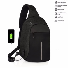 Tas Anti Maling Slempang Chest Bag Anti Theft USB Charger Waterproof - Black