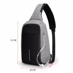 Tas Anti Maling Slempang Non USB With Port Earphone Waterproof - Abu