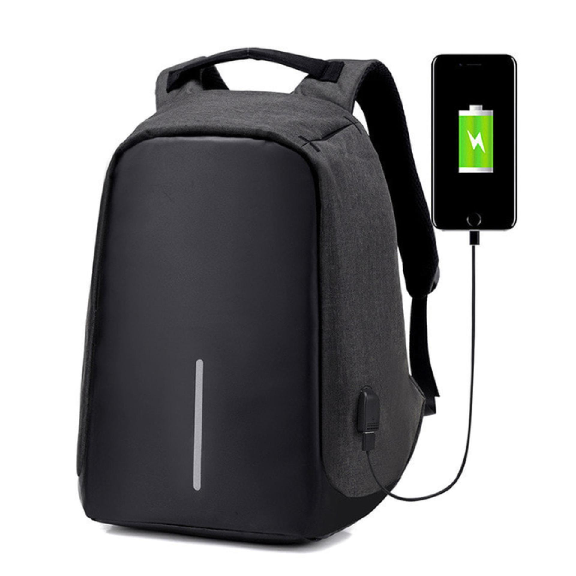  Tas Anti Maling Tas Ransel USB port charger Tas laptop / Full Black
