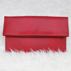 Tas Hand Tangan Women Woman Wanita Pesta Leather Clutch Bag - Merah