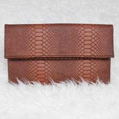 Tas Hand Tangan Women Woman Wanita Pesta Leather Clutch Bag - Moka