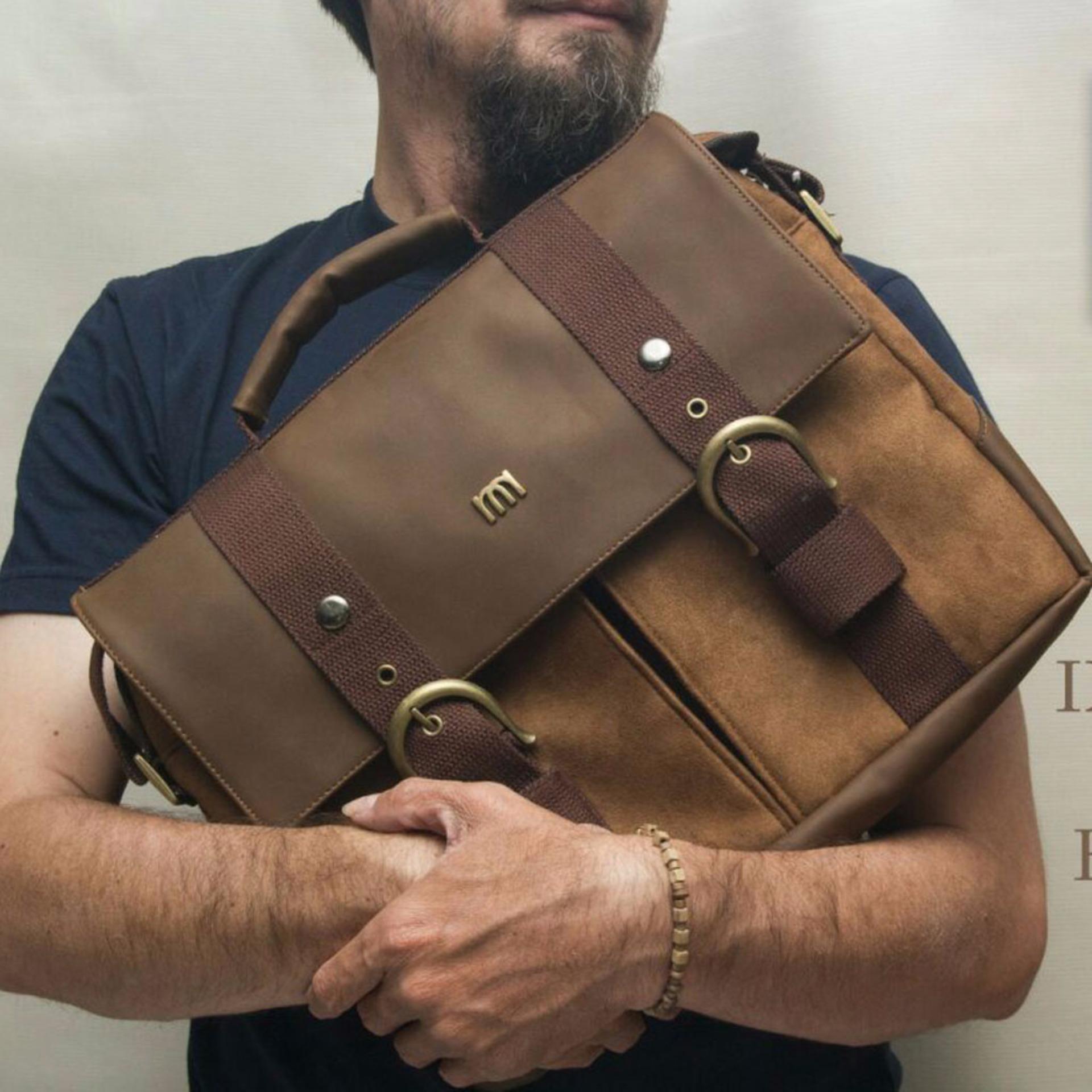 Namian Post Bag Gaia - Tas Selempang Laptop - Tas Klasik Pria Warna Coklat