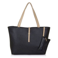 Tas Wanita Import Batam Branded Model Terbaru Kulit Korea Mode Fashion PU Leather Tote Shoulder Handbag Bags - Hitam