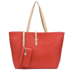 Tas Wanita Selempang Import Batam Branded Model Terbaru Kulit Korea Mode Fashion PU Leather Tote Shoulder Handbag Bags - Merah