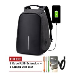Tas Model XD Ransel Backpack Anti Theft / Maling Laptop Bag Punggung FREE LAMPU USB LED - HITAM
