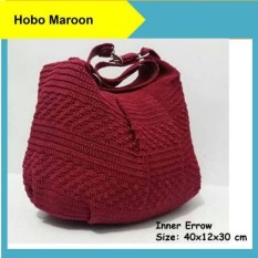 Tas Rajut Wanita Shouder Bag Hobo Maroon Bahan Nilon Handmade Asli Jogja