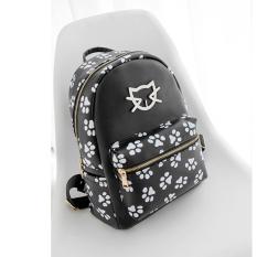Tas Ransel Backpack Wanita Import Motif Kucing Cat Lucu - Hitam